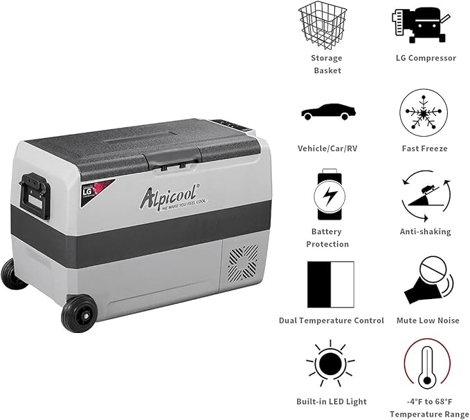 Alpicool LGT50 Dual Temperature Control 12 Volt Refrigerator 53 Quart Portable Car Fridge Freezer