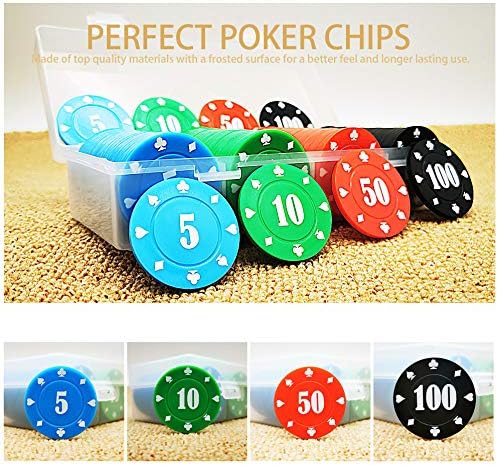 400 Plastic Poker Chips with Storage Box Set,Denomination Printed Casino Style Chip for Texas Home