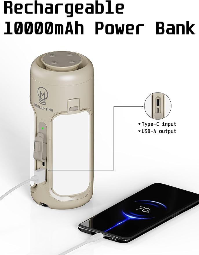 Rechargeable Camping Lantern with Bluetooth Speaker, 10000mAh, Portable LED Flashlight, Folding