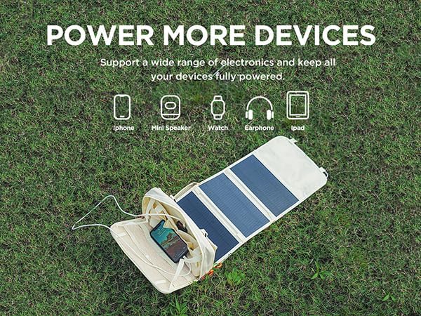 Litheli 24W Portable Solar Panel Charger with Bag, Foldable USB-C & USB-A Solar Power Bank for
