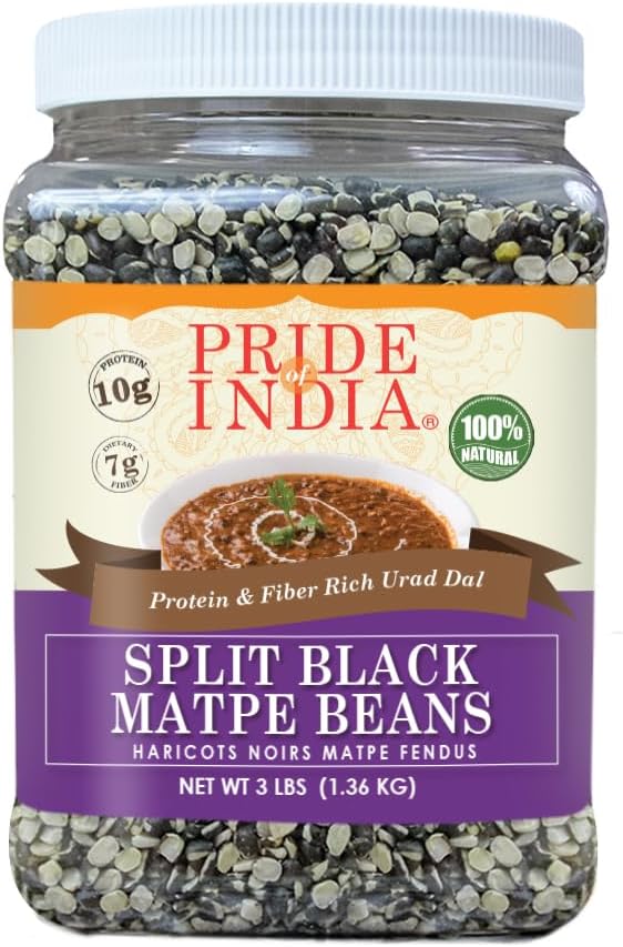 Pride Of India - Indian Split Black Gram Matpe Beans - Protein & Fiber Rich Urad Dal, 3 Pound Jar