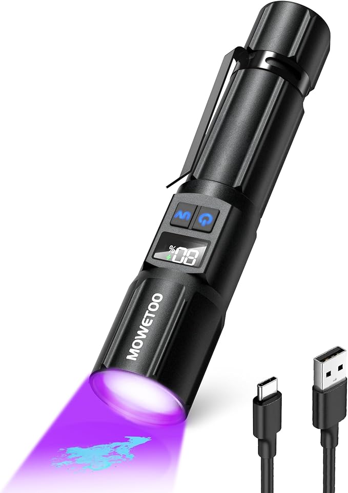 Black Light Flashlight 395NM, UV Light USB C Rechargeable with LCD Display, Zoomable Woods Lamp