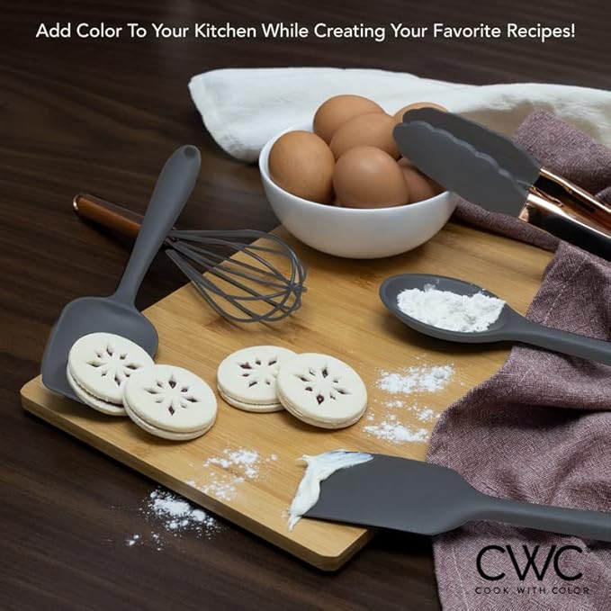 COOK WITH COLOR Silicone Cooking Utensils, Kitchen Utensil Set, Easy to Clean Silicone Kitchen