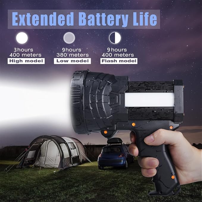 YIERBLUE Rechargeable Spotlight, Super Bright High Lumen LED Handheld Spotlight Long Lasting Large