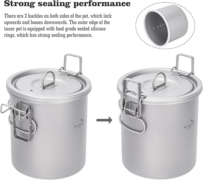 Boundless Voyage Titanium Rice Cooker Camping Cooking Pot Ultralight Camping Cookware Set for