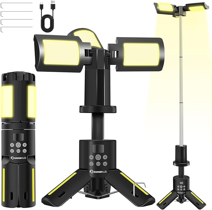 Portable Camping Lights with Stand, 5000LM Rechargeable LED Flashlight, 9 Color Modes, Collapsible