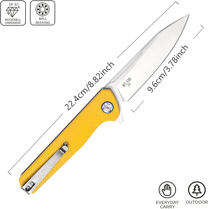 Sitivien ST135 Folding Knife,D2 Steel Blade G10 Handle Outdoor EDC Knife for Hunting Fishing