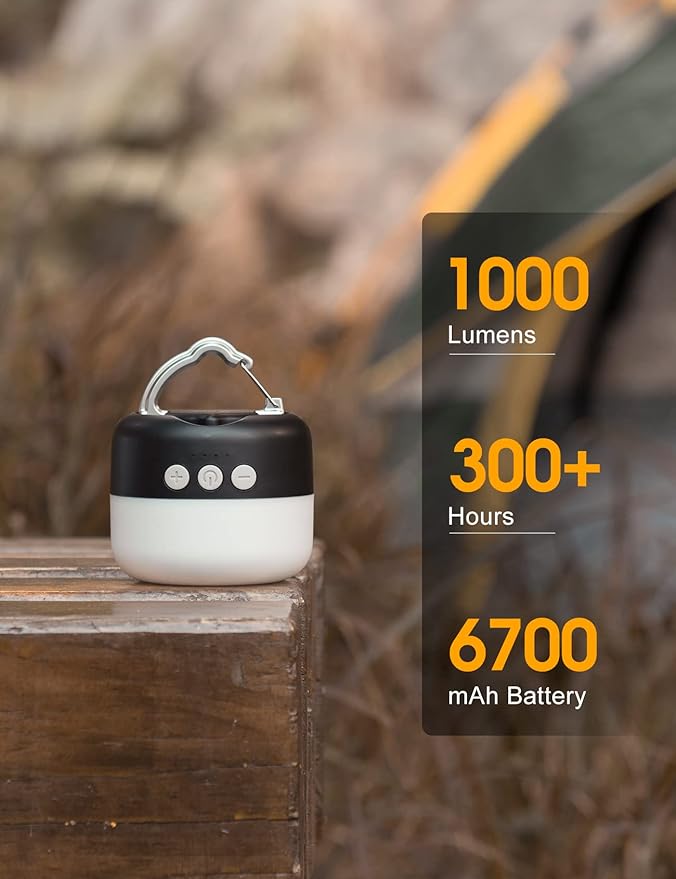 LED Camping Lantern Rechargeable 1000LM, Up to 300H Running Time Camping Tent Light, 6700mAh