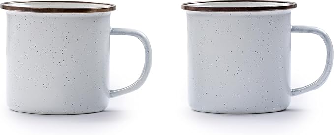 Barebones Enamel Cup Set- Enamel Coffee Mugs Set of 2 16-oz - Stainless Steel Rim Camping Mug for