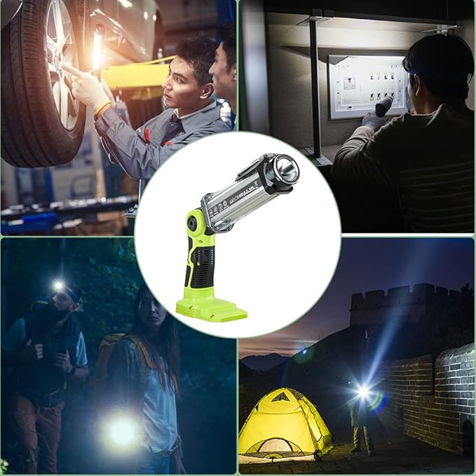 YEX-BUR Flashlight for Ryobi 18V Battery, 25W 2000LM LED Work Light, Portable Floodlights, Camping