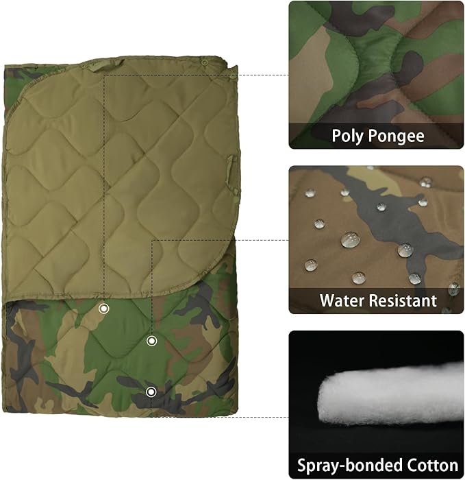 Poncho Liner Military Insulation Blanket Camo with Compression Carry Bag for Outdoors Hiking Jungle