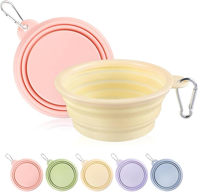 Collapsible Dog Bowls 2-Pack, Portable Travel Dog Bowl with Carabiner, Food-Grade Silicone Pet Bowl