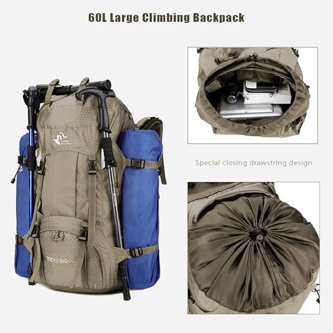Bseash 60L Waterproof Hiking Camping Backpack with Rain Cover, Large Outdoor Sport Travel Daypack