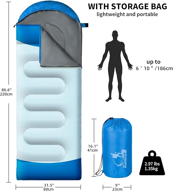 Sleeping Bags for Adults Kids - 3 Season Cold&Warm Weather Waterproof Camping Sleeping Bags