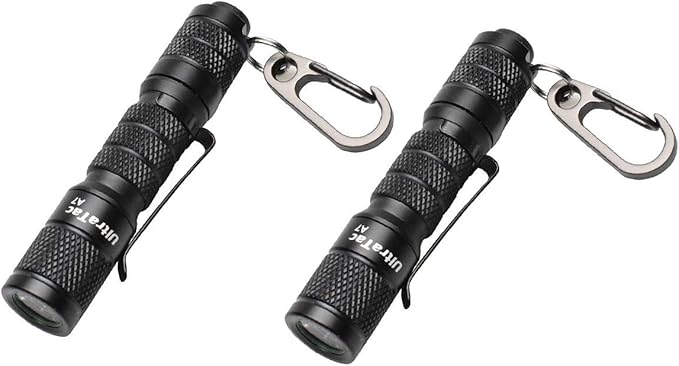 2 Pack Ultra Bright Compact EDC Keychain LED Flashlight 180lm Pocket Flashlight with Battery IPX7