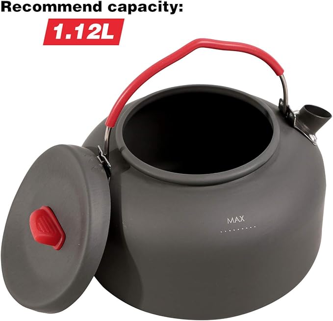 REDCAMP 1.4L Medium Outdoor Camping Kettle, Aluminum Water Pot with Carrying Bag, Compact