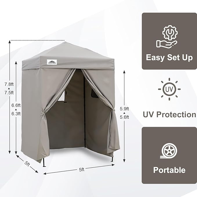 EAGLE PEAK Flex Ultra Compact 5x5 Pop-up Canopy, Sun Shelter, Changing Room, Portable Privacy