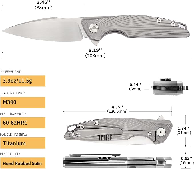 Folding Knife pocket knife EDC Knife With Clip Survival knife Hunting knife - M390 Steel Titanium