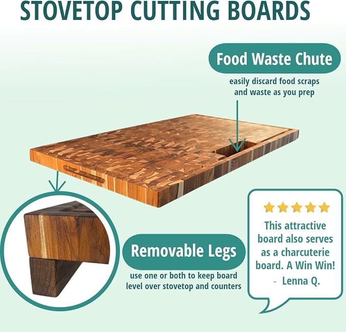 EcoDecors Extra Large Solid Teak Butcher Block 34"x20", End Grain Cutting Board with Juice Groove
