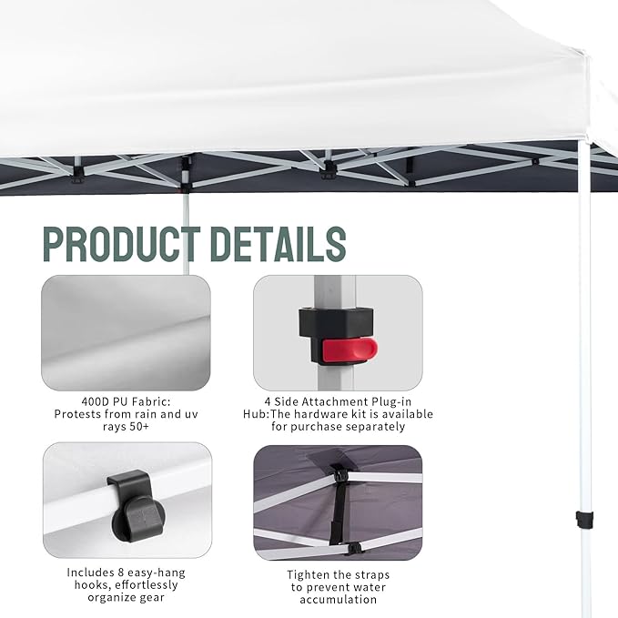 CROWN SHADES 10x20 Pop Up Canopy Tent - Commercial Canopy Tent with 400D Strength Oxford Fabric