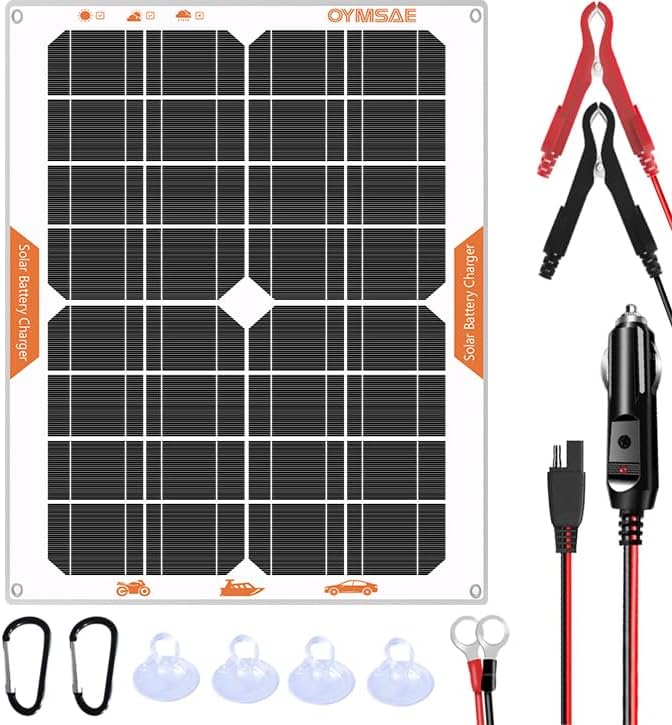 OYMSAE White 20W 12V Solar Panel Battery Charger Portable Waterproof Power Trickle Battery Charger