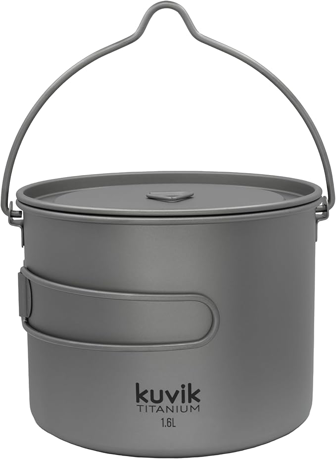 Kuvik 1600ml (54 oz) Titanium Pot with Bail Handle - Ultralight and Compact Pot for Backpacking