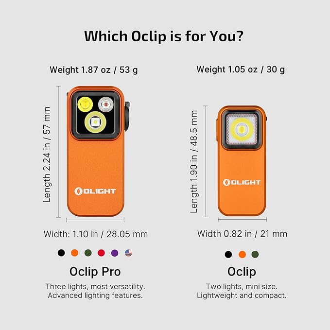 OLIGHT Oclip Pro EDC Flashlight Clip-on Light, Rechargeable 500 Lumens with Three Lighting