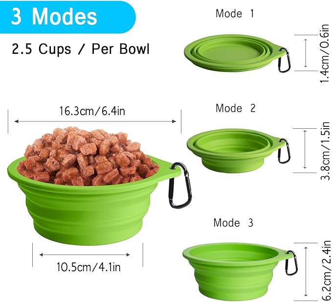 PetBonus 2-Pack Silicone Collapsible Dog Bowls, BPA Free Dishwasher Safe, Portable Foldable