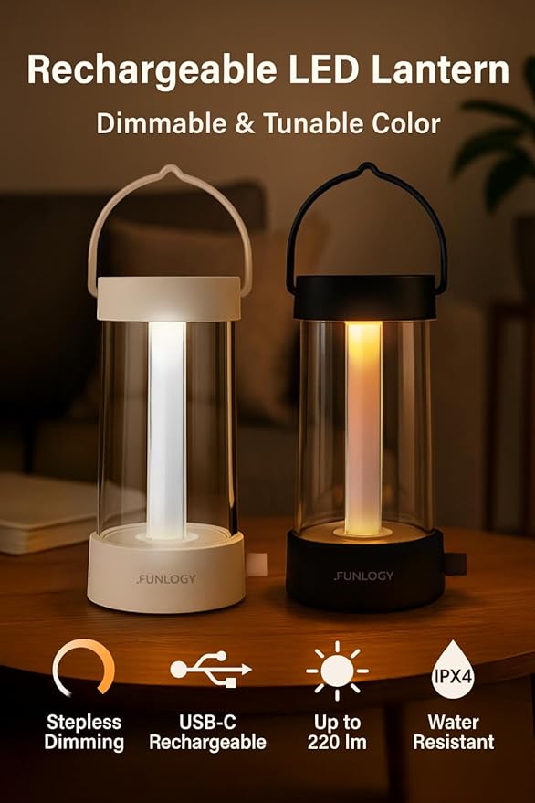 Lantern - Rechargeable LED Camping Lantern, Vintage 360° Dimmable Light , 4000mAh Power Bank, High