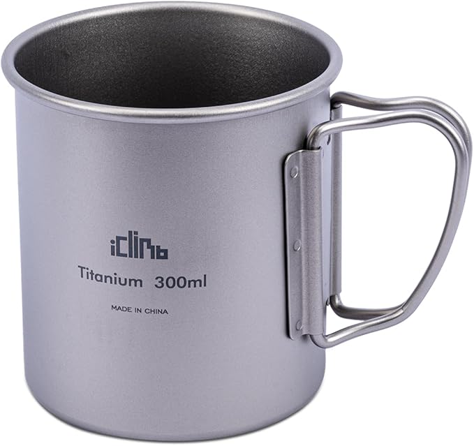 iClimb Titanium Cup Camping Coffee Mug Ultralight Compact with Foldable Handle (300ml)