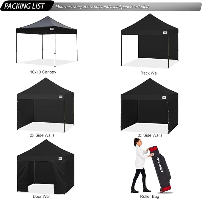 ABCCANOPY Heavy Duty Easy Pop up Canopy Tent with Sidewalls 10x10, Dull Black