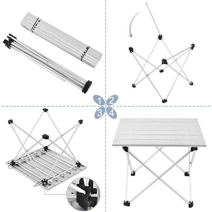 Grope Small Folding Camping Table with Aluminum Table Top, Beach Table for Sand with Carrying