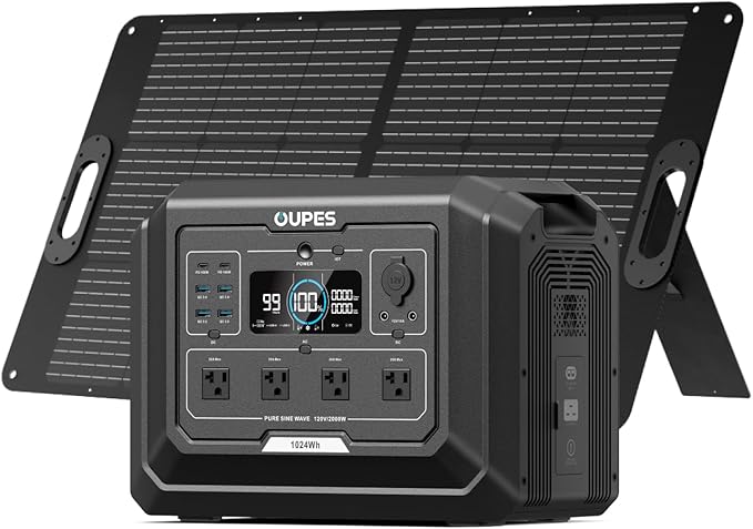 OUPES Mega 1 Solar Generator with Panels Included, 2000W Power Station + 100W Panel, 1024Wh LiFePO4