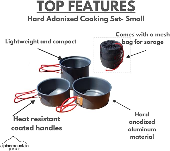3 Piece Backpacker Hard-Anodized Cook Set - Camping Cookware with Carrying Bag (Made by Caddis