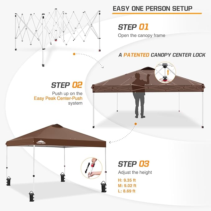 EAGLE PEAK Pop Up Canopy Tent with Wheeled Carry Bag, 8 Stakes, 4 Ropes, 4 Weight Bags, Easy Set Up