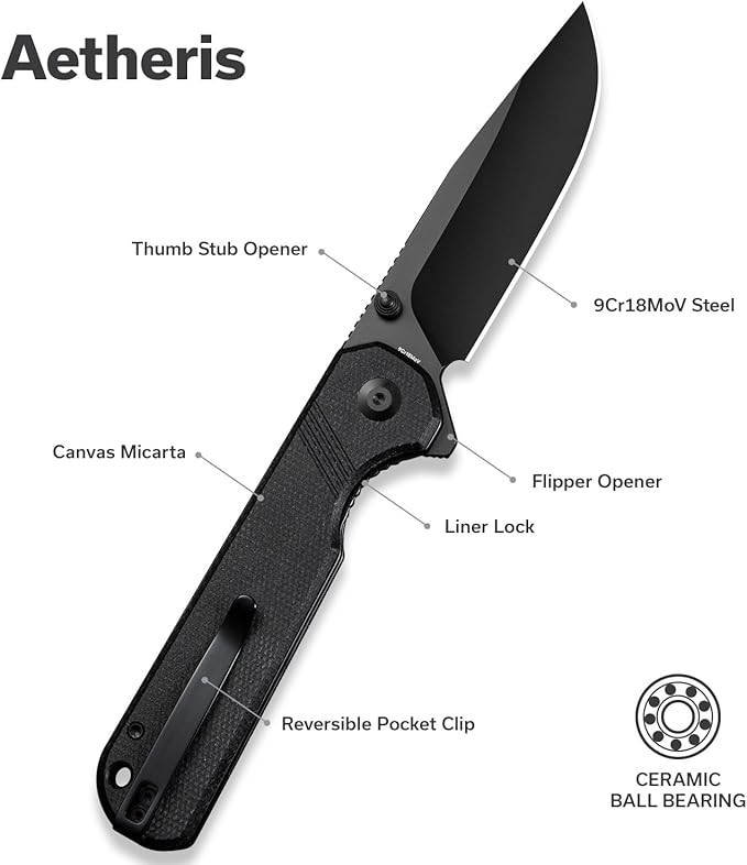 SENCUT Aetheris Pocket Knife, EDC Folding Knife with 3.68'' 9Cr18MoV Blade & Canvas Micarta Handle