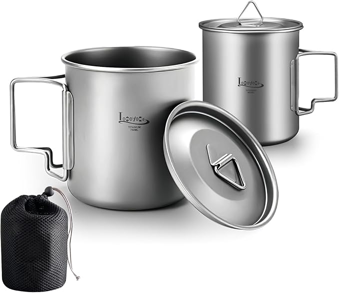 Titanium Pot with Lid, Lightweight Camping Pot with Foldable Handles, Portable Titanium Cooking