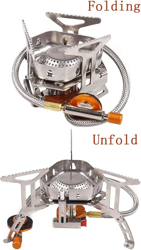 Windproof Portable Backpacking Stove Burner with Piezo Ignition,Stove Adapter,Plastic Storage