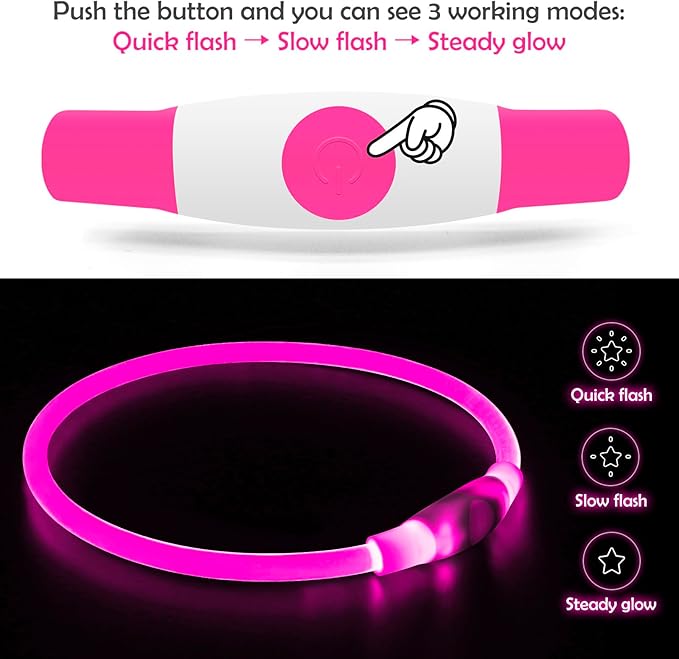 Led Dog Collar, BSEEN USB Rechargeable Flash Dog Necklace Light, Pet Safety Collar Makes Your