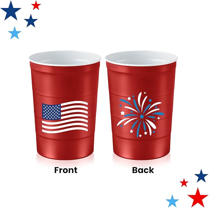 16 oz. Party Cups Flag Design for Cold Drinks, Sturdy and Durable, Disposable, Recyclable, Made in