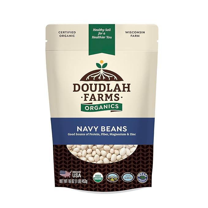 Organic Navy Beans 1 lb - Non-GMO, USDA Organic, Tested Clean Certified, Vegan - Rich in Fiber &