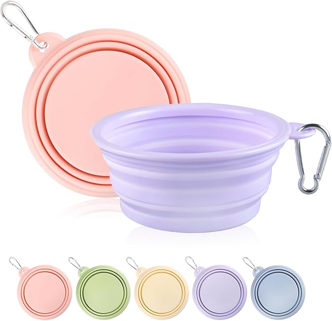 Collapsible Dog Bowls 2-Pack, Portable Travel Dog Bowl with Carabiner, Food-Grade Silicone Pet Bowl