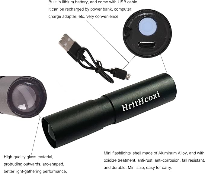 Rechargeable Mini LED Flashlights, 6pcs High Brightness Flash Light with Lithium Battery 3 Mode XPE
