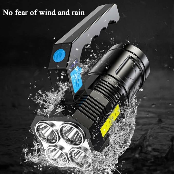 LED Flashlight USB Rechargeable, High Lumens Tactical Light with Sidelight, 4X LED, Zoomable