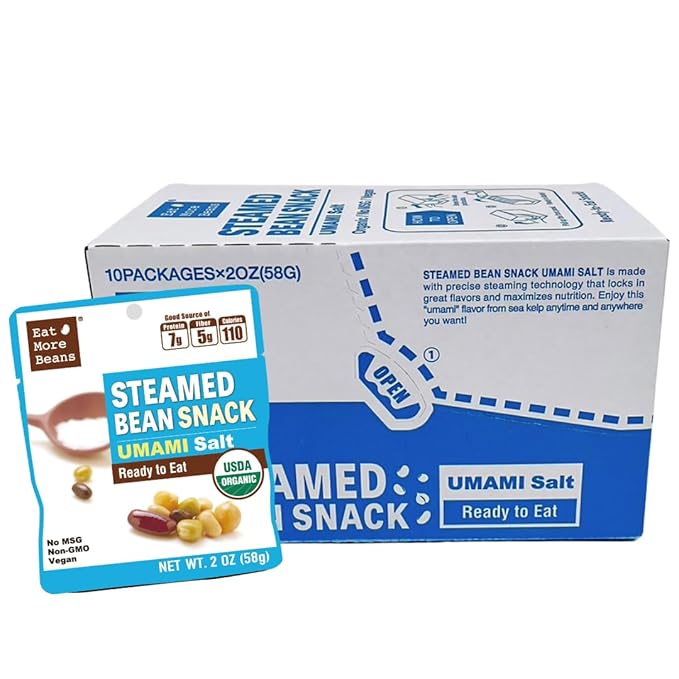 ?�Eat More Beans??STEAMED BEAN SNACK -UMAMI Salt USDA Certified Healthy Vegan Snacks Ready to Eat