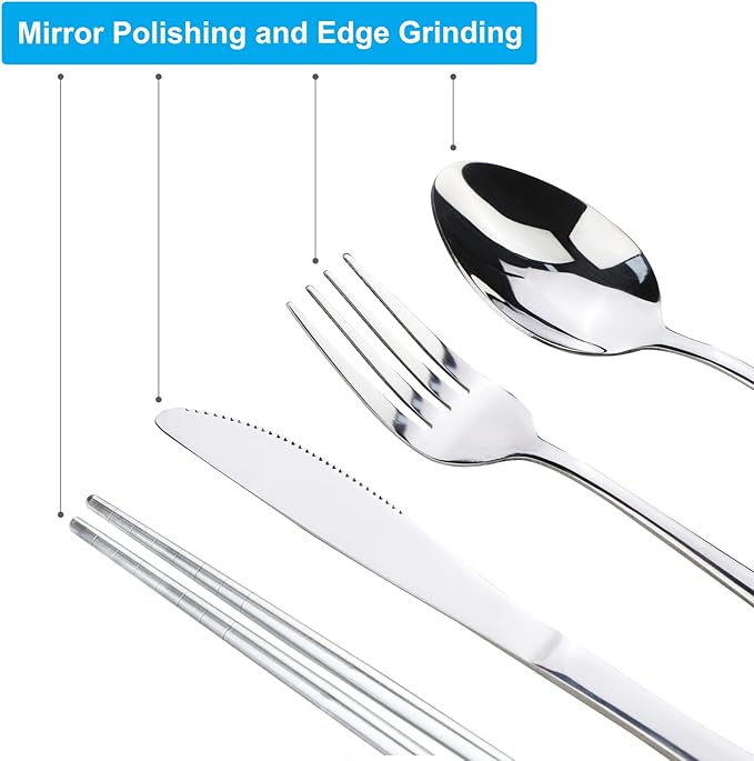 10PCS Portable Silverware Set with Case, Lengnoyp Travel Camping Utensils Set, Premium Stainless