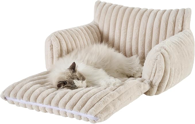 Hollypet Cat Bed Fluffy Plush Mutifuctional Double-Layer Soft Pet Couch Orthopedic Sofa Nest Beds