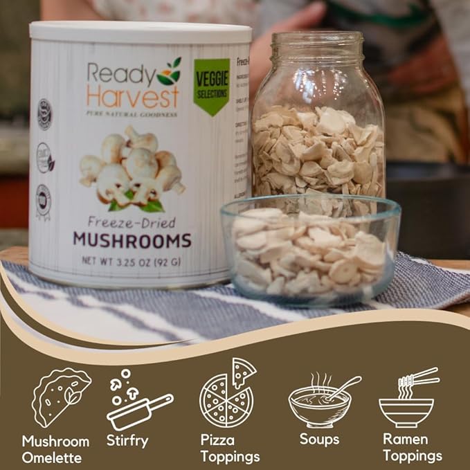 Ready Harvest Freeze-Dried Mushroom for Emergency Food Supply | Camper Must-Haves Camping
