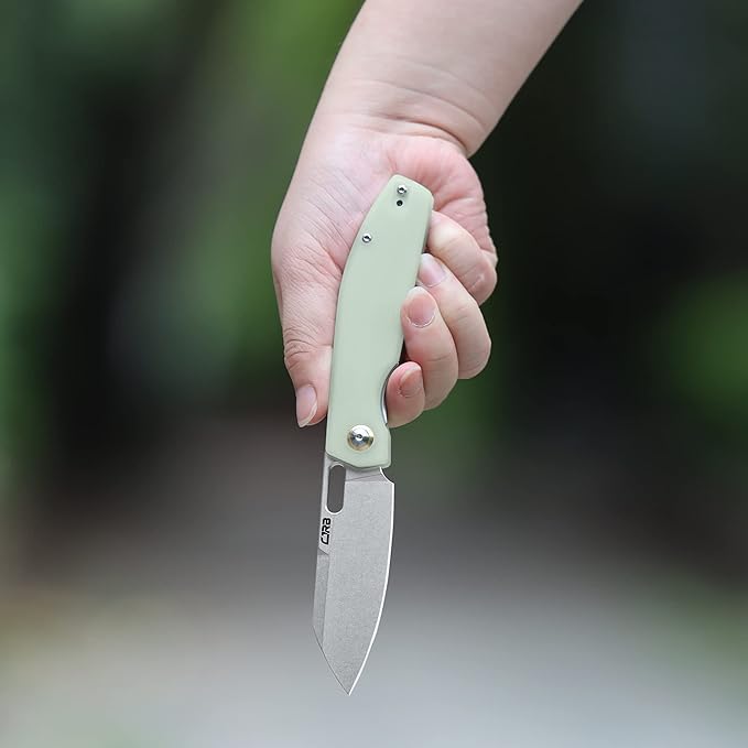 CJRB Pocket EDC Knife - Ekko(J1929) Small Folding Knife AR-RPM9 Steel Blade and Natural Green G10
