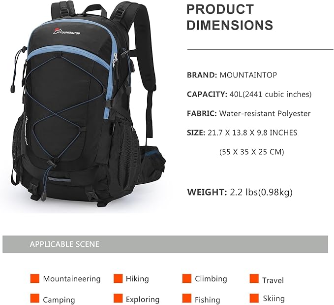 MOUNTAINTOP 25L/40L Hiking Backpack,Lightweight Travel Backpack for Men Women Outdoor Backpacking